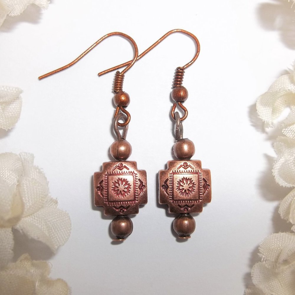 Boho Southwestern Style Red Copper Earrings Dangle Drop Jewelry Gift Idea 6734